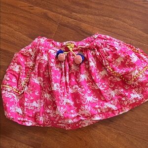 Mini Boden Pink Floral Skirt with Pom Poms